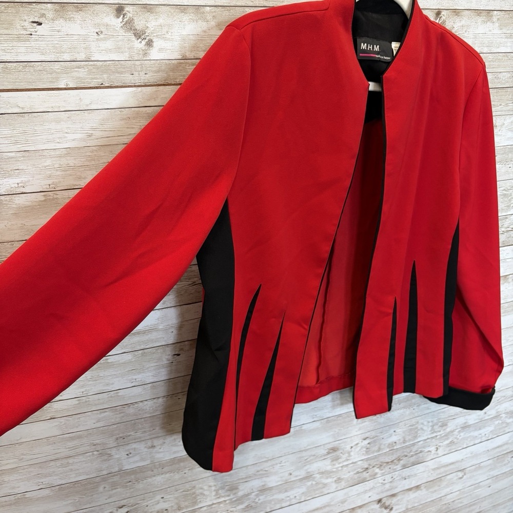MHM Melissa Harper Womens 12 Jacket Red Black Colorblock Godet Y2K Blazer - Picture 4 of 10